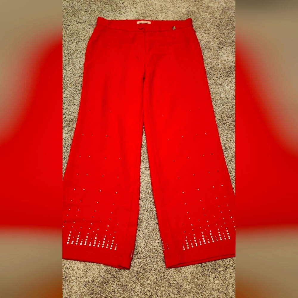 NWOT Blumarine $135 Girls Party Wide Leg Pants Size 12y Red Sparkles